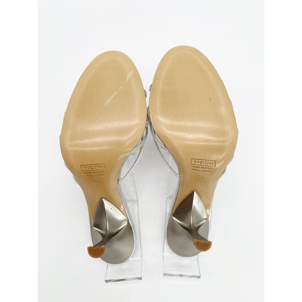 Giuseppe Zanotti Vintage Silver Satin Grape Embellished Mule Sandal Heels IT 38 - Picture 14 of 15